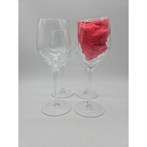Pier 1 Angled Slanted Rim Crackle Wine Glasses Set of Four Pristine